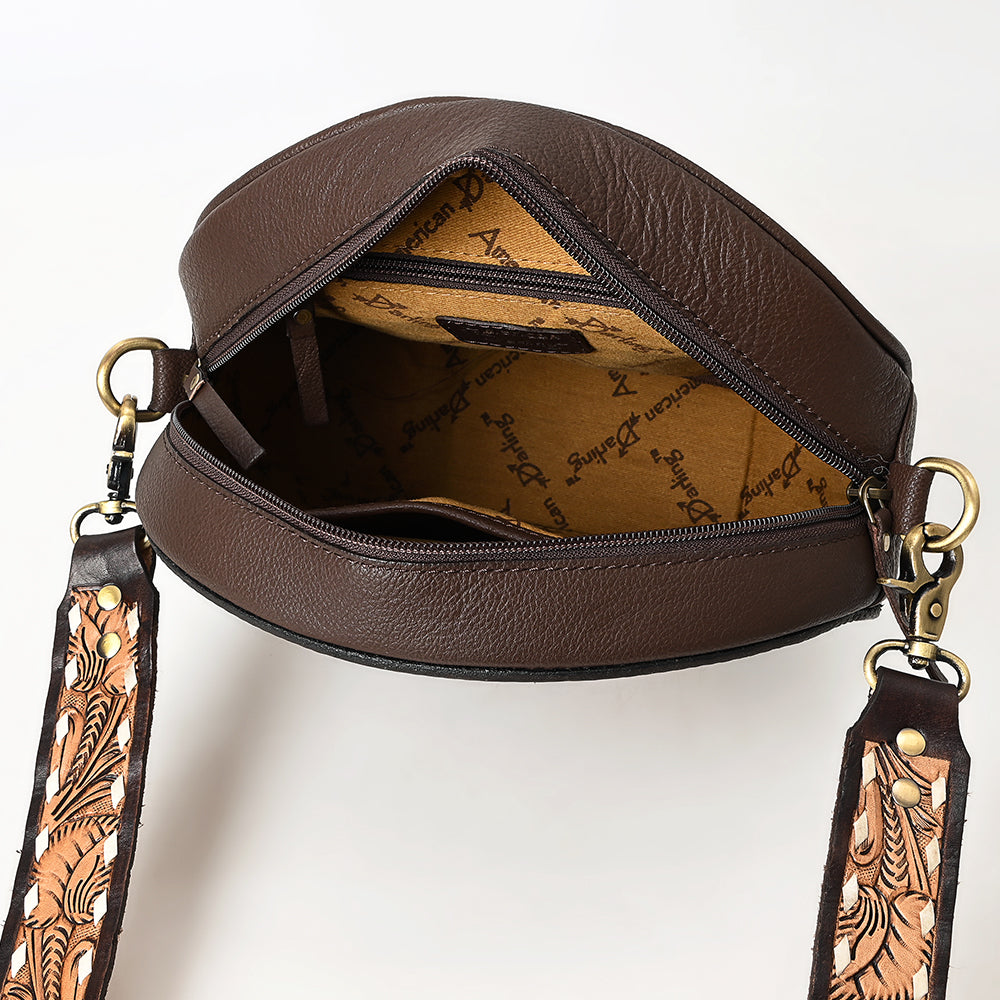 ADBGA304 American Darling Canteen Bag Hand Tooled Floral Leather Round Crossbody
