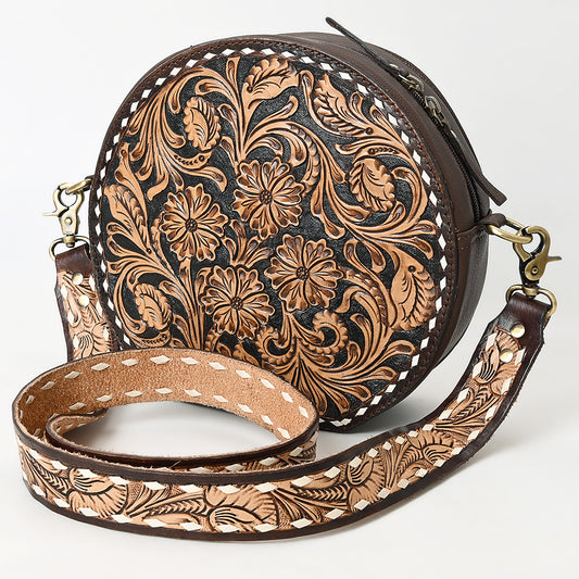 ADBGA304 American Darling Canteen Bag Hand Tooled Floral Leather Round Crossbody
