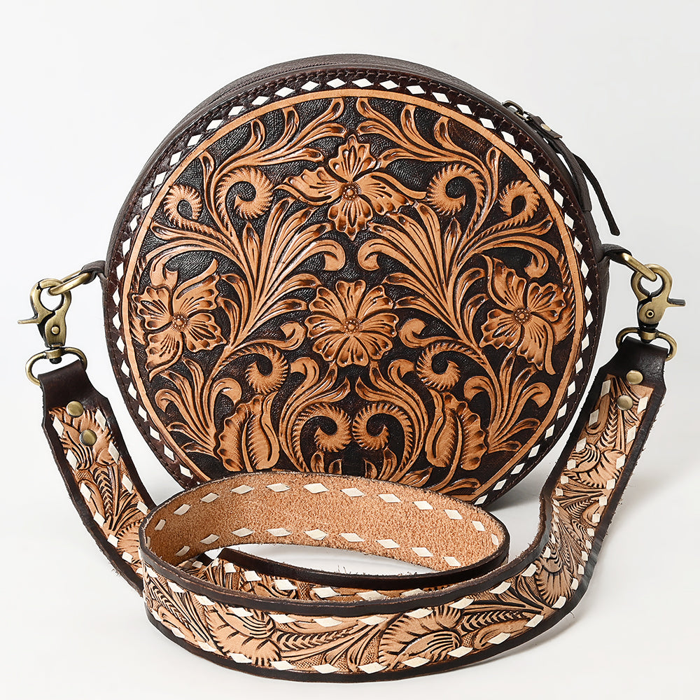 ADBGA305 American Darling Canteen Bag Full Floral Hand Tooled Round Leather Crossbody