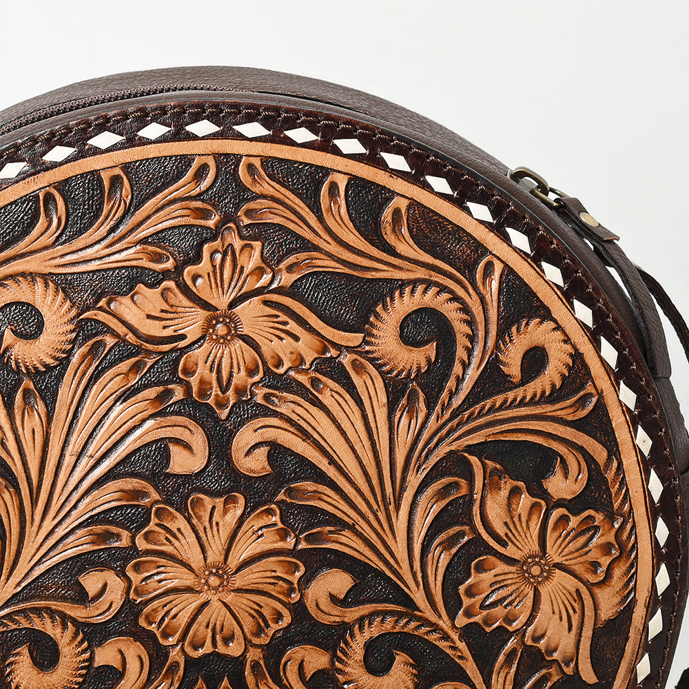 ADBGA305 American Darling Canteen Bag Full Floral Hand Tooled Round Leather Crossbody
