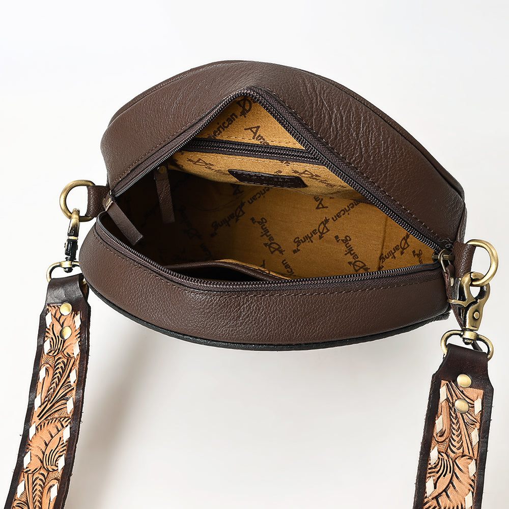 ADBGA305 American Darling Canteen Bag Full Floral Hand Tooled Round Leather Crossbody