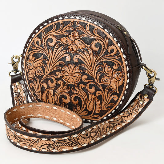 ADBGA305 American Darling Canteen Bag Full Floral Hand Tooled Round Leather Crossbody