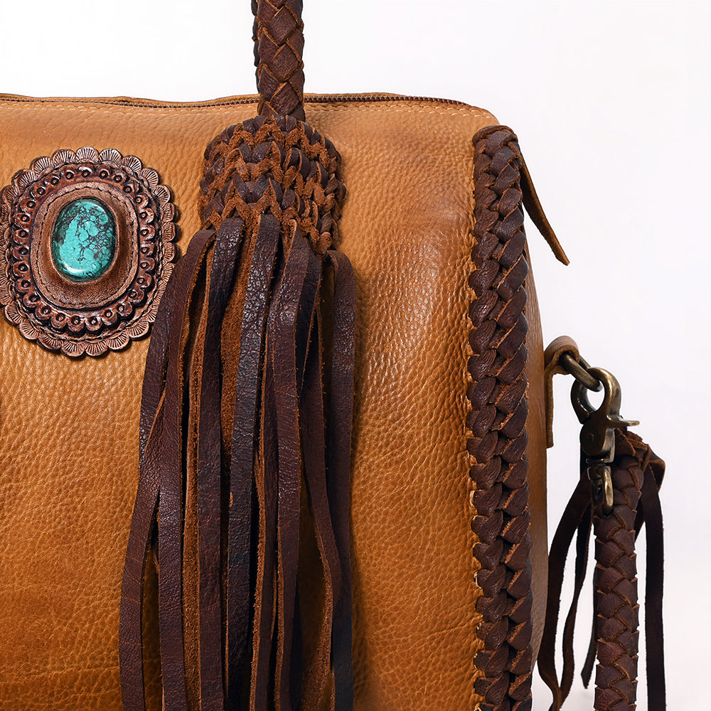 ADBGM270 Western Braided Fringe Duffel with Turquoise Concho - Genuine Leather