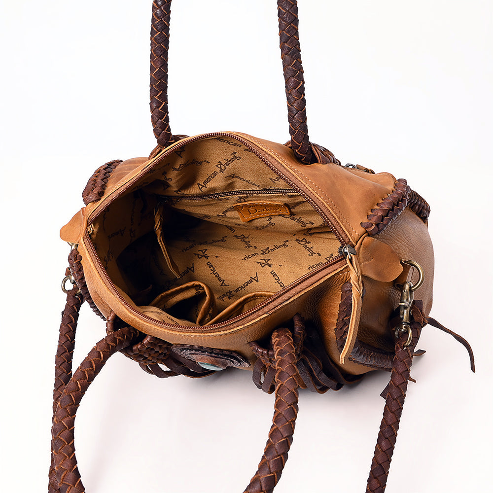 ADBGM270 Western Braided Fringe Duffel with Turquoise Concho - Genuine Leather