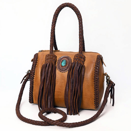 ADBGM270 Western Braided Fringe Duffel with Turquoise Concho - Genuine Leather