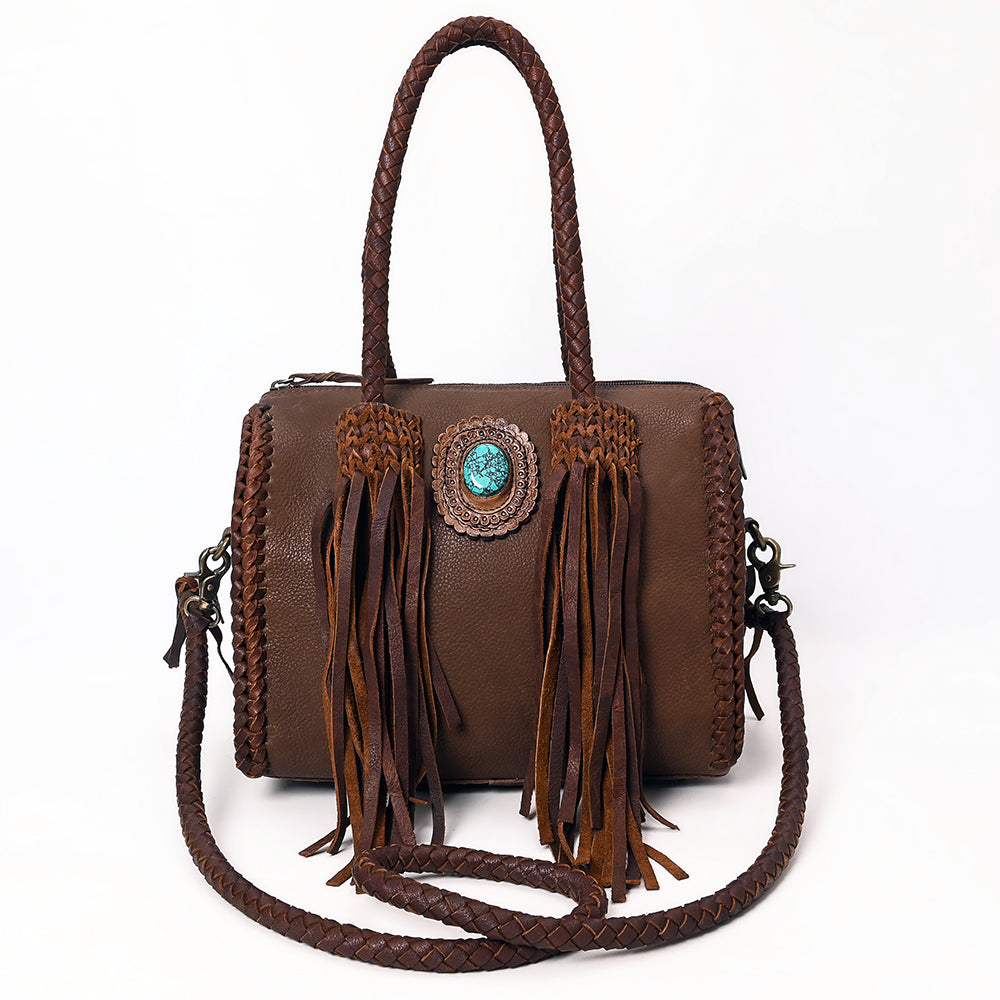 ADBGM270 Western Braided Fringe Duffel with Turquoise Concho - Genuine Leather