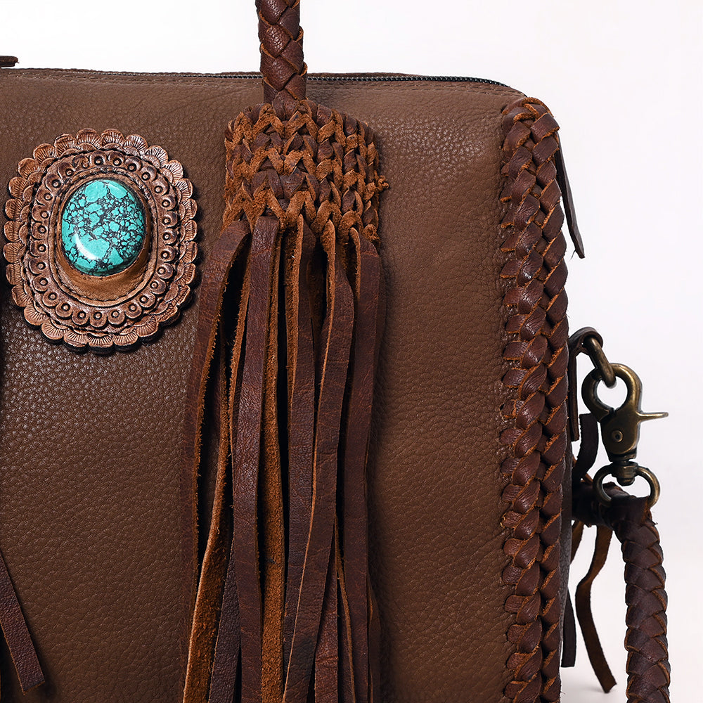 ADBGM270 Western Braided Fringe Duffel with Turquoise Concho - Genuine Leather