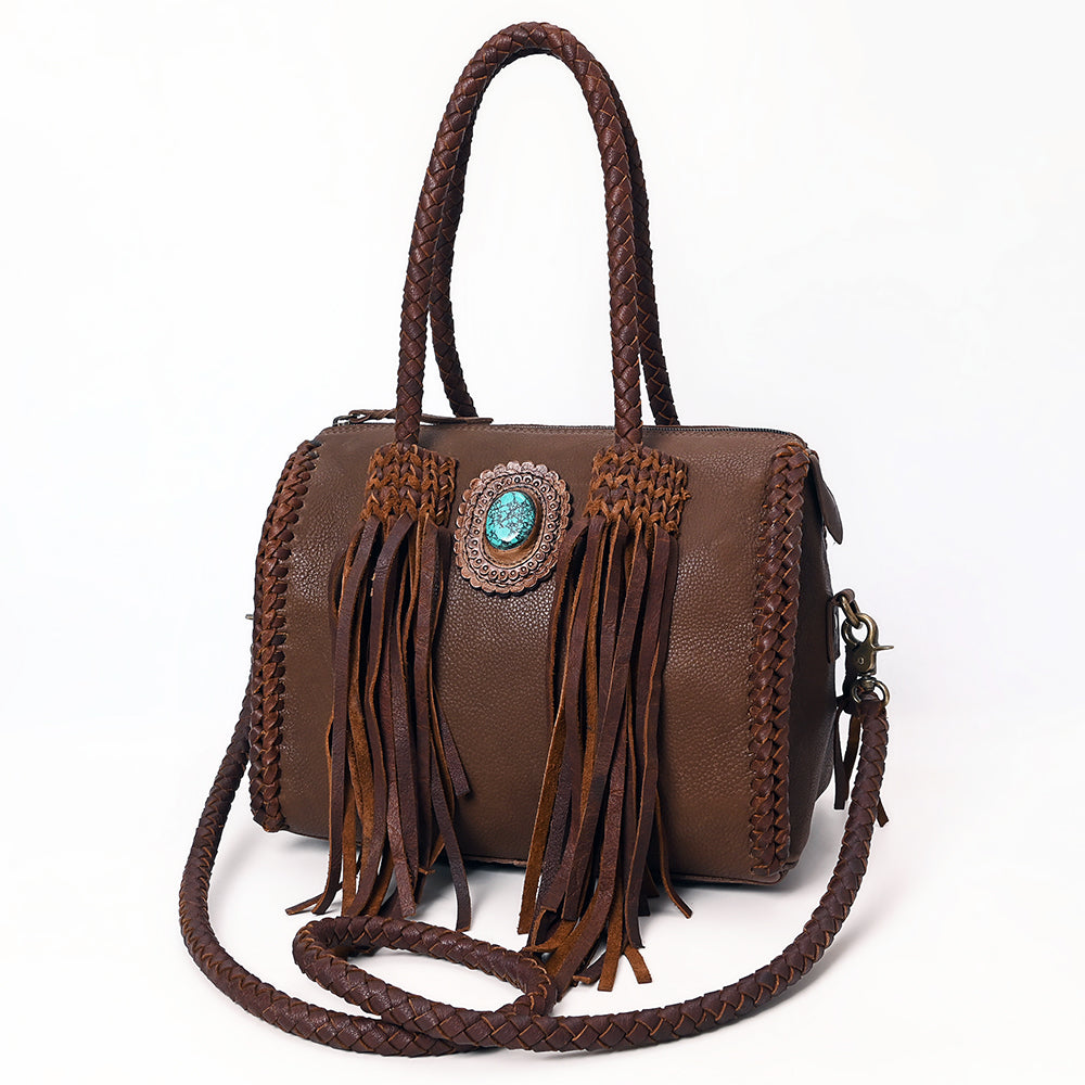 ADBGM270 Western Braided Fringe Duffel with Turquoise Concho - Genuine Leather