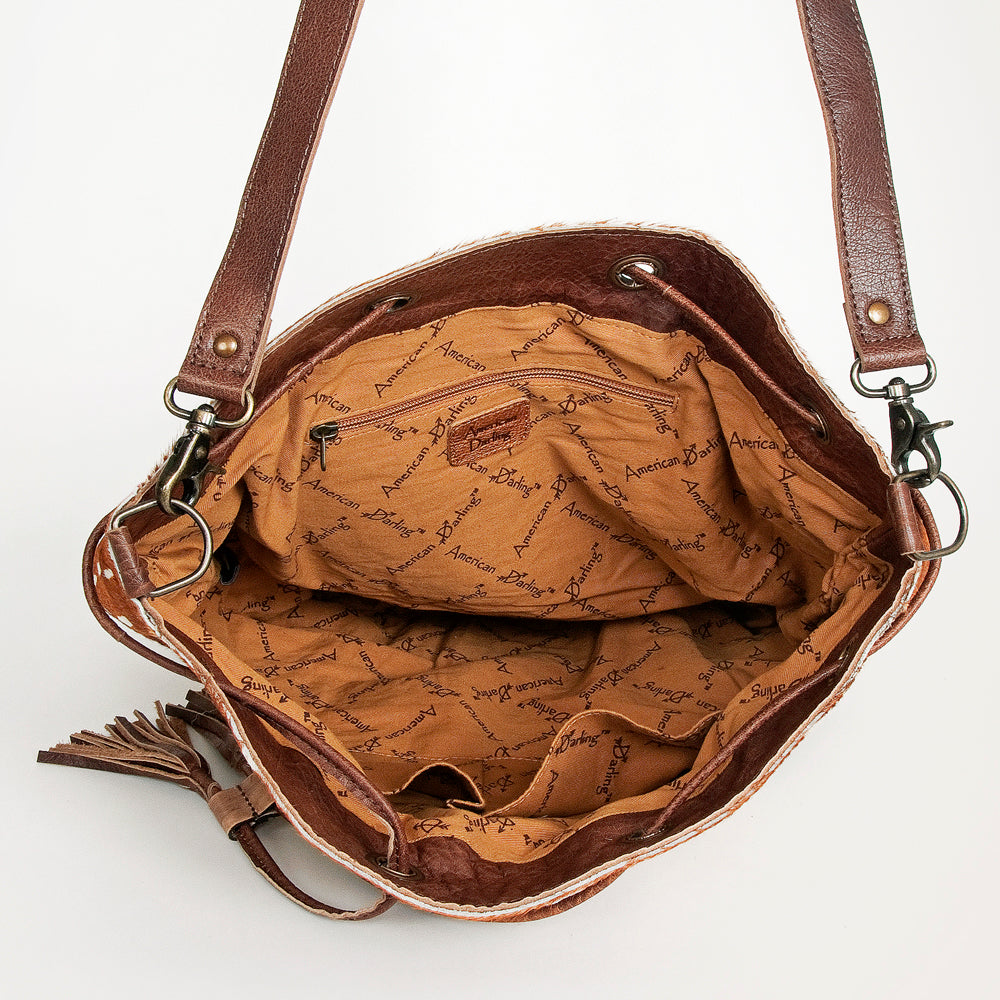 LC-ADBG574 Southwestern Wool Bucket Bag Drawstring Tote with Leather Strap