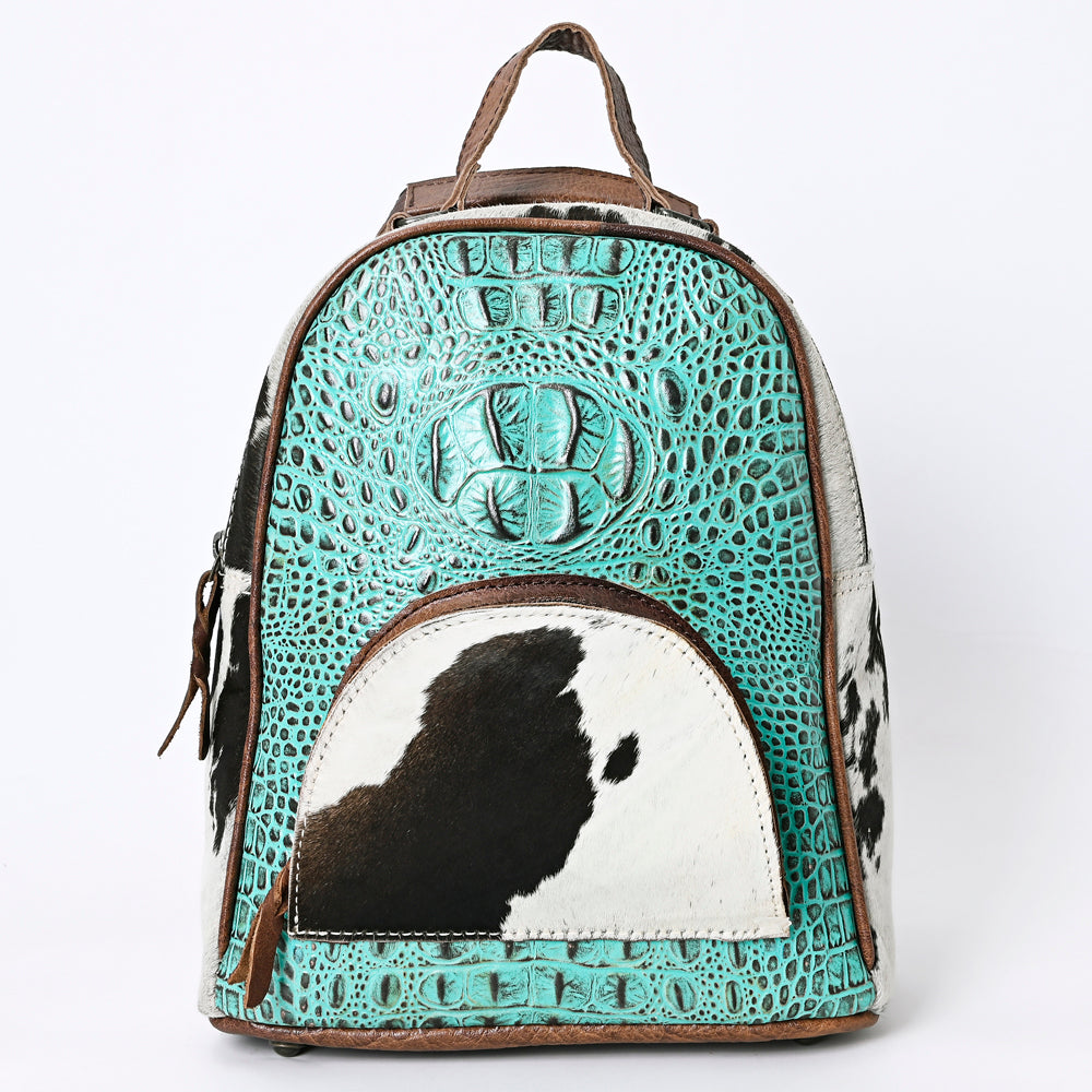 ADBGS156 Turquoise Embossed Croc Cowhide Leather Backpack - Western Cowgirl Style