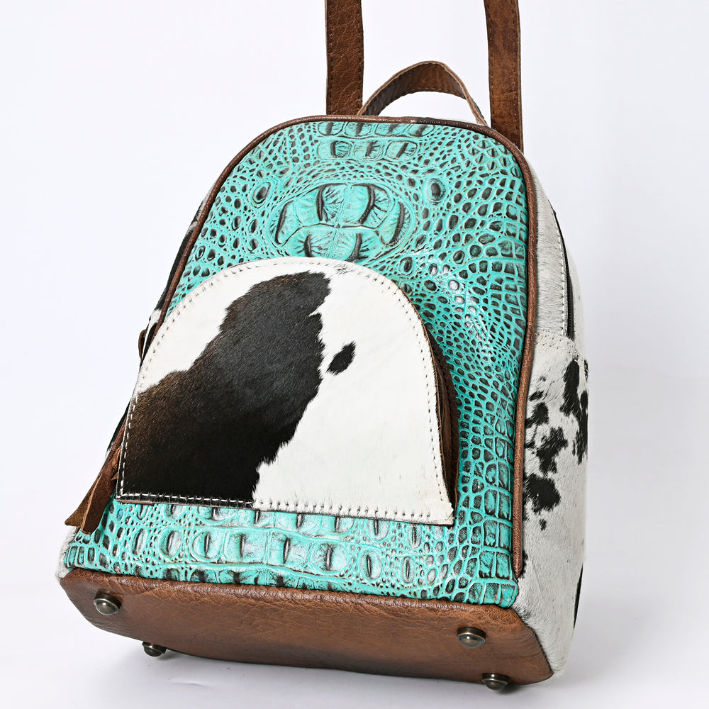 ADBGS156 Turquoise Embossed Croc Cowhide Leather Backpack - Western Cowgirl Style