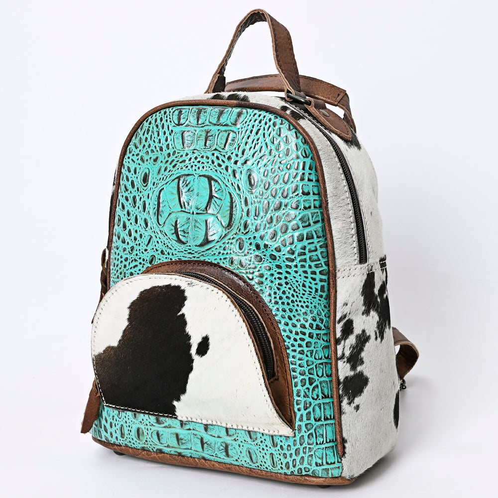ADBGS156 Turquoise Embossed Croc Cowhide Leather Backpack - Western Cowgirl Style