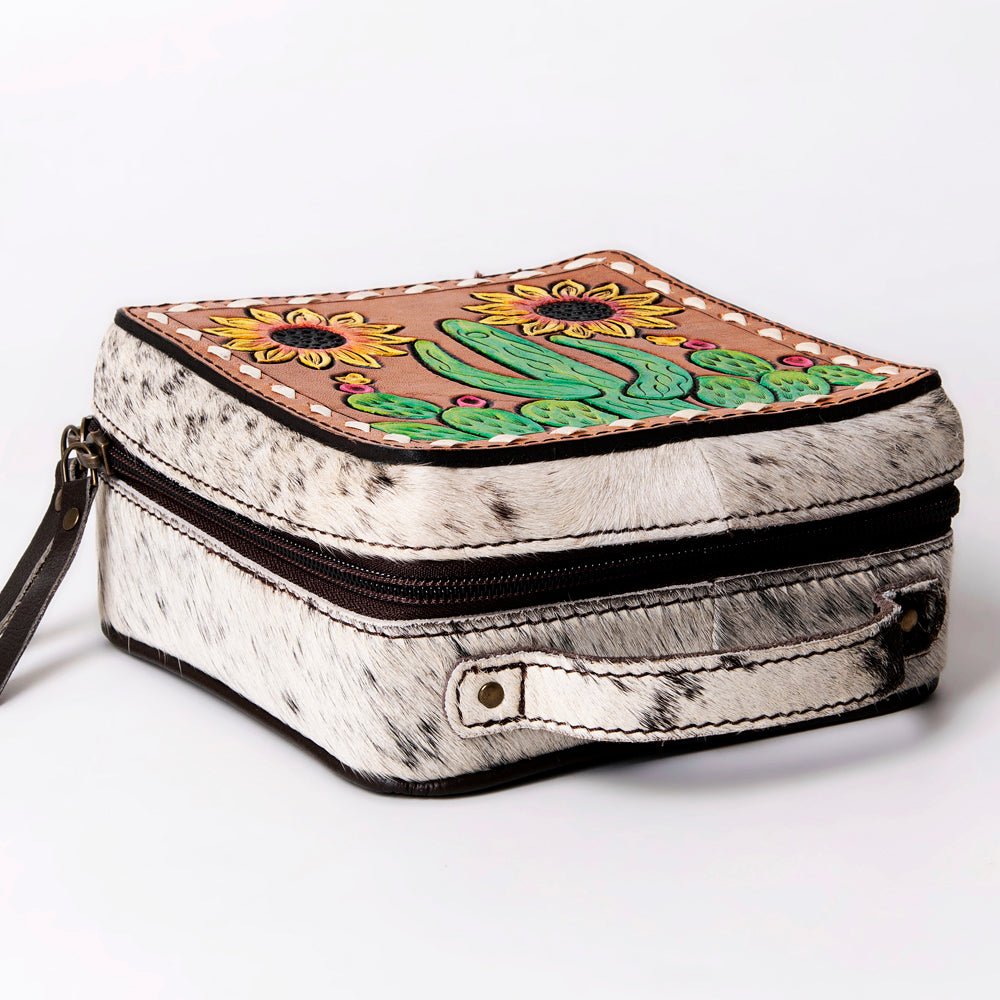 LC-ADBGA311 American Darling Jewelry Case Floral Hand Tooled Leather with Hair-On Hide