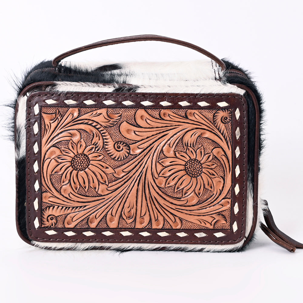 ADBGA316 Tooled Leather & Cowhide Jewelry Case with Floral Design