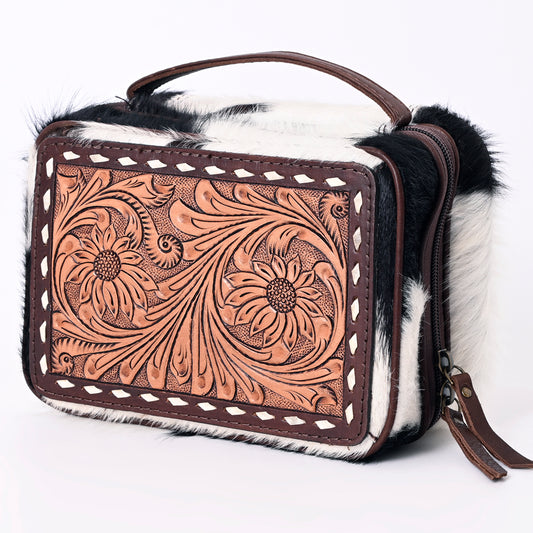 ADBGA316 Tooled Leather & Cowhide Jewelry Case with Floral Design