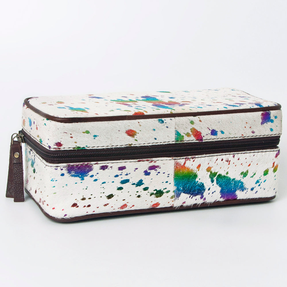 LC-ADBGA318 Genuine Hair-On Cowhide Rectangular Leather Jewelry Case Western Organizer