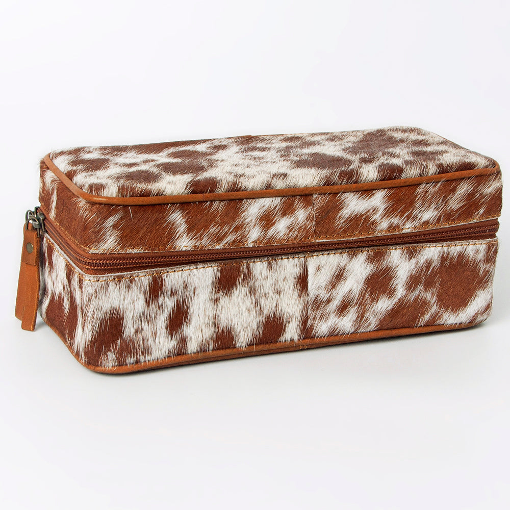 LC-ADBGA318 Genuine Hair-On Cowhide Rectangular Leather Jewelry Case Western Organizer