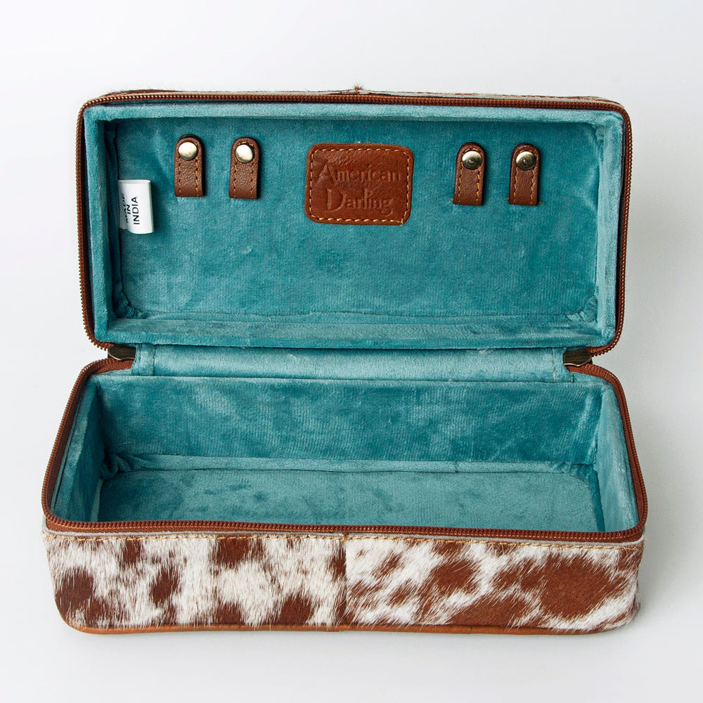 LC-ADBGA318 Genuine Hair-On Cowhide Rectangular Leather Jewelry Case Western Organizer
