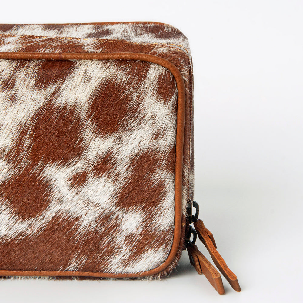 LC-ADBGA318 Genuine Hair-On Cowhide Rectangular Leather Jewelry Case Western Organizer