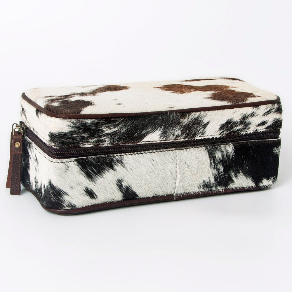 LC-ADBGA318 Genuine Hair-On Cowhide Rectangular Leather Jewelry Case Western Organizer