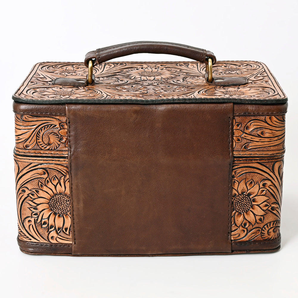 ADBGA321 Hand-Tooled Leather Locking Jewelry Case Western Floral Organizer Box
