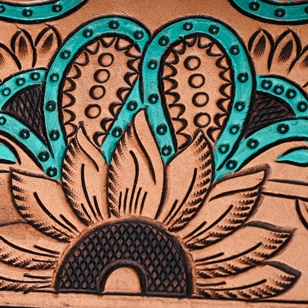 ADBGA321 Western Tooled Leather and Cowhide Locking Jewelry Storage Box