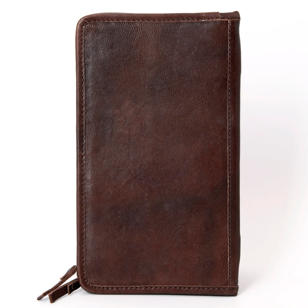 ADBGA323 Hair-On Cowhide & Tooled Leather Western Zip Jewelry Case Floral Edge Design