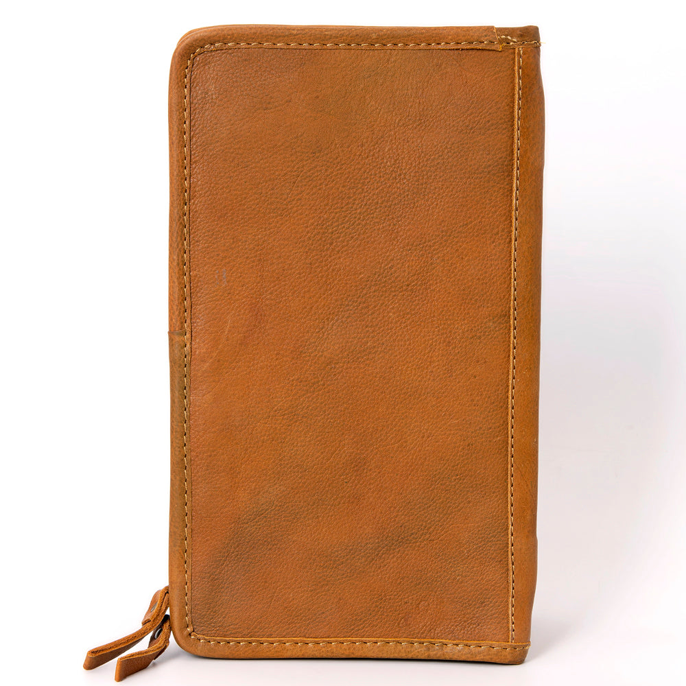 ADBGA323 Hair-On Cowhide & Tooled Leather Western Zip Jewelry Case Floral Edge Design