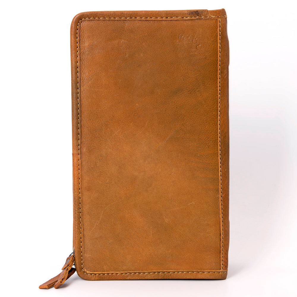 ADBGA323 Hair-On Cowhide & Tooled Leather Western Zip Jewelry Case Floral Edge Design