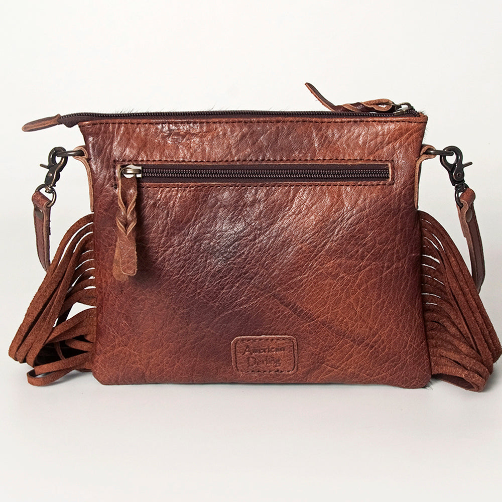 ADBG109 American Darling Hair-on Cowhide Western Leather Small Crossbody Bag with Fringe