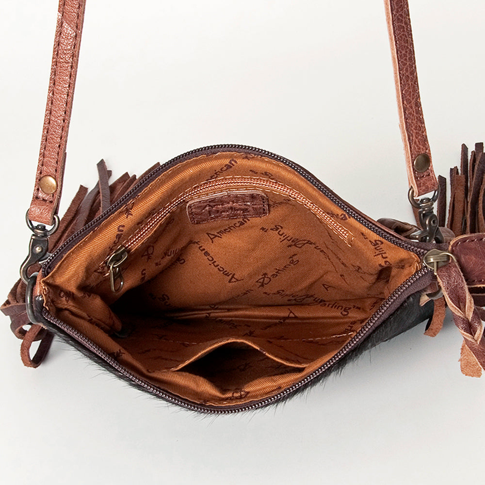 ADBG109 American Darling Hair-on Cowhide Western Leather Small Crossbody Bag with Fringe