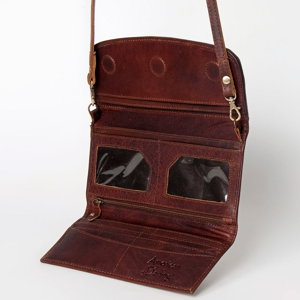 ADBGM112 Hand-Painted Leather Crossbody Clutch -Floral Western Design