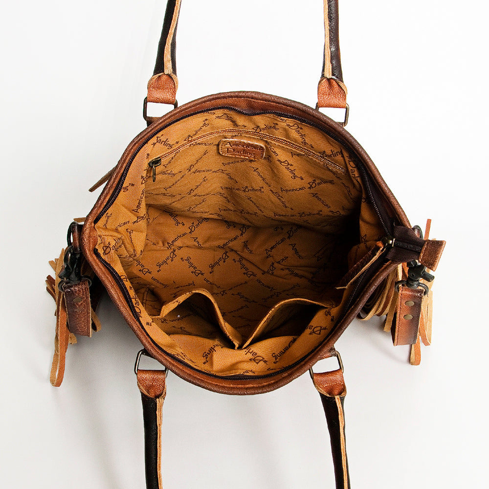 ADBG1030A American Darling Handwoven Saddle Blanket Tote Bag with Leather Fringe - Western Boho Style