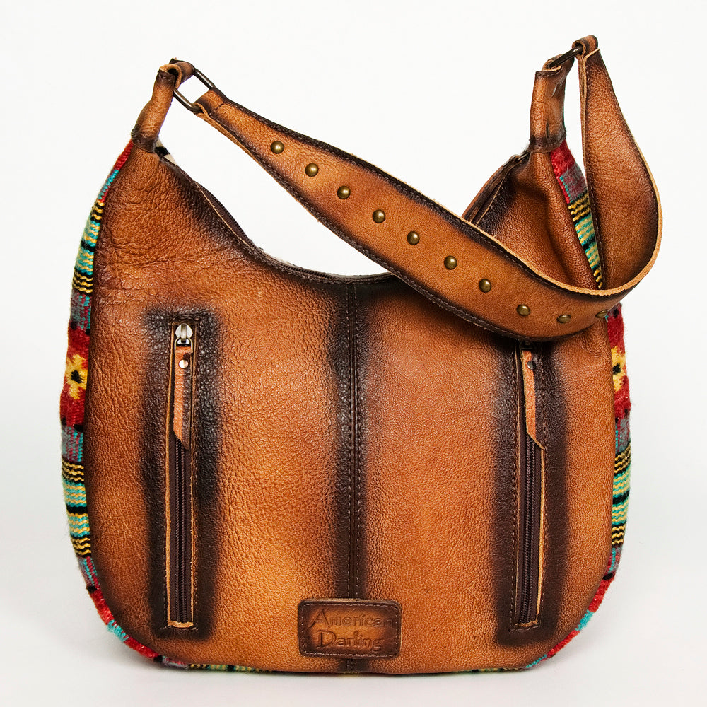 ADBG1031 American Darling Hair-On Cowhide Hobo Bag with Handwoven Saddle Blanket Sides Western Leather