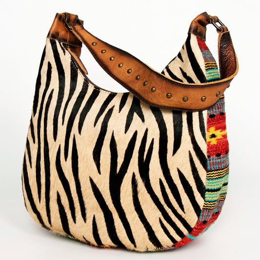ADBG1031 American Darling Hair-On Cowhide Hobo Bag with Handwoven Saddle Blanket Sides Western Leather