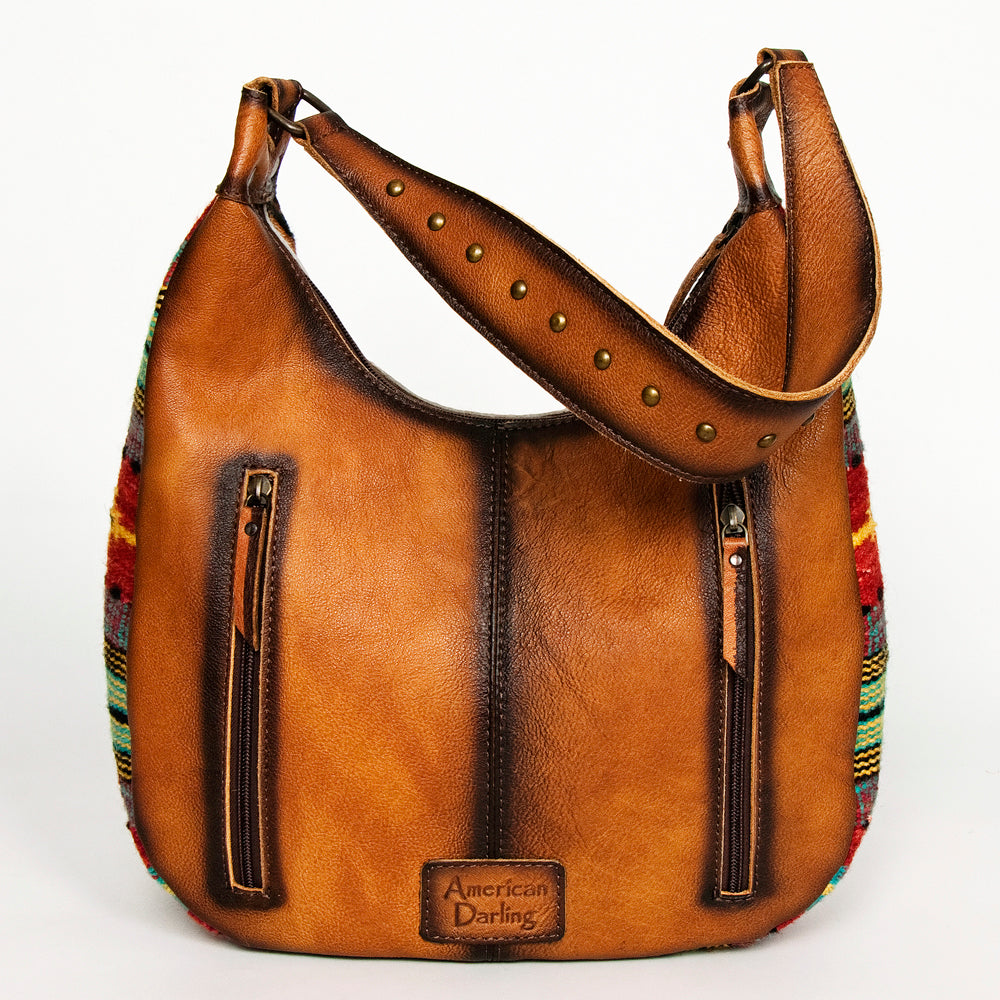 ADBG1031 American Darling Hair-On Cowhide Hobo Bag Handwoven Sides - Western Leather Shoulder Bag