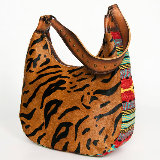 ADBG1031 American Darling Hair-On Cowhide Hobo Bag with Handwoven Saddle Blanket Sides Western Leather