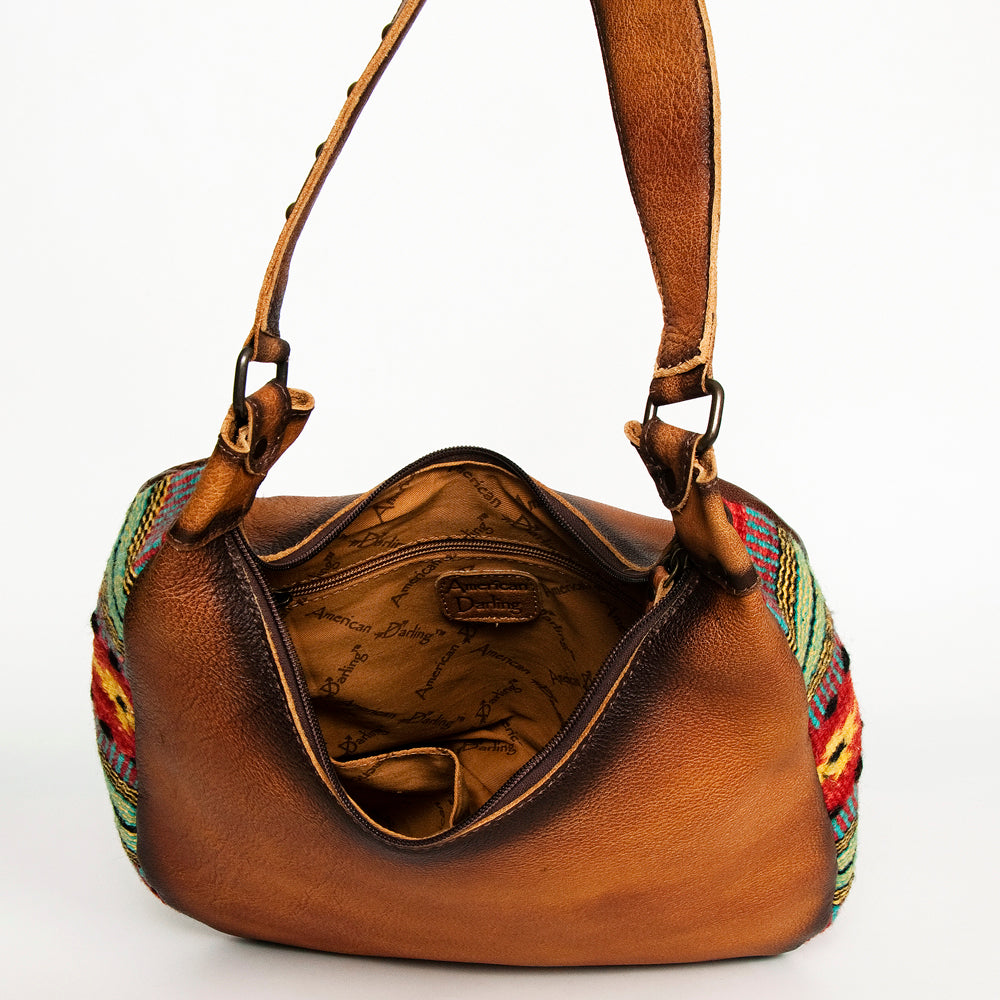 ADBG1031C American Darling Handwoven Saddle Blanket Hobo Bag - Western Leather Shoulder Bag