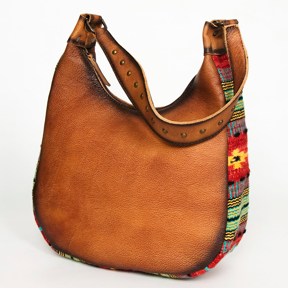 ADBG1031C American Darling Handwoven Saddle Blanket Hobo Bag - Western Leather Shoulder Bag