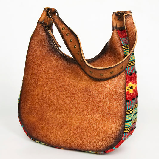 ADBG1031C American Darling Handwoven Saddle Blanket Hobo Bag - Western Leather Shoulder Bag
