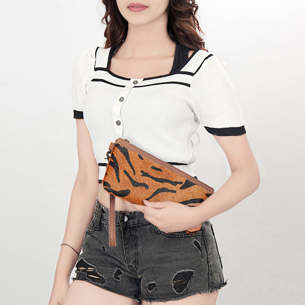 ADBG344 Printed Hair-On Hide Wristlet Clutch with Leather Strap