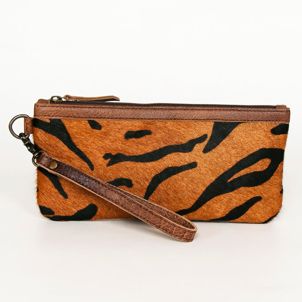 ADBG344 Printed Hair-On Hide Wristlet Clutch with Leather Strap