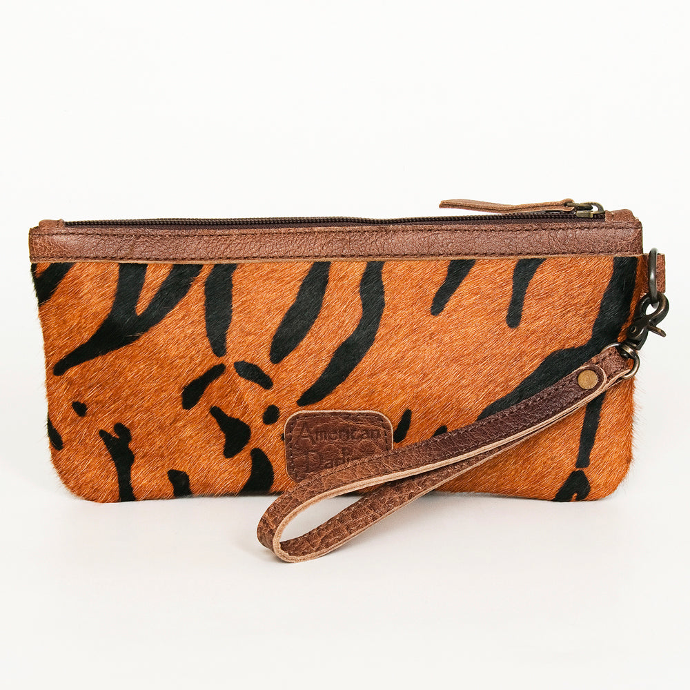 ADBG344 Printed Hair-On Hide Wristlet Clutch with Leather Strap