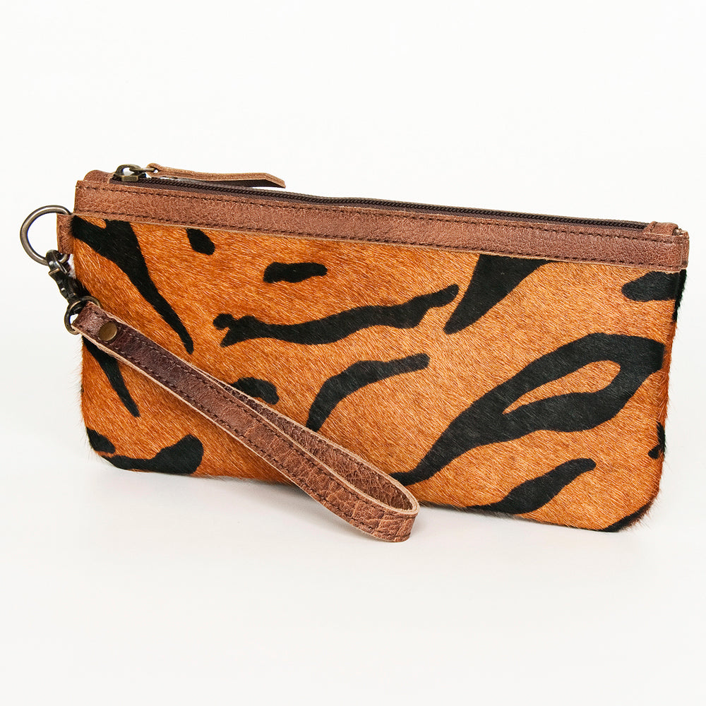 ADBG344 Printed Hair-On Hide Wristlet Clutch with Leather Strap