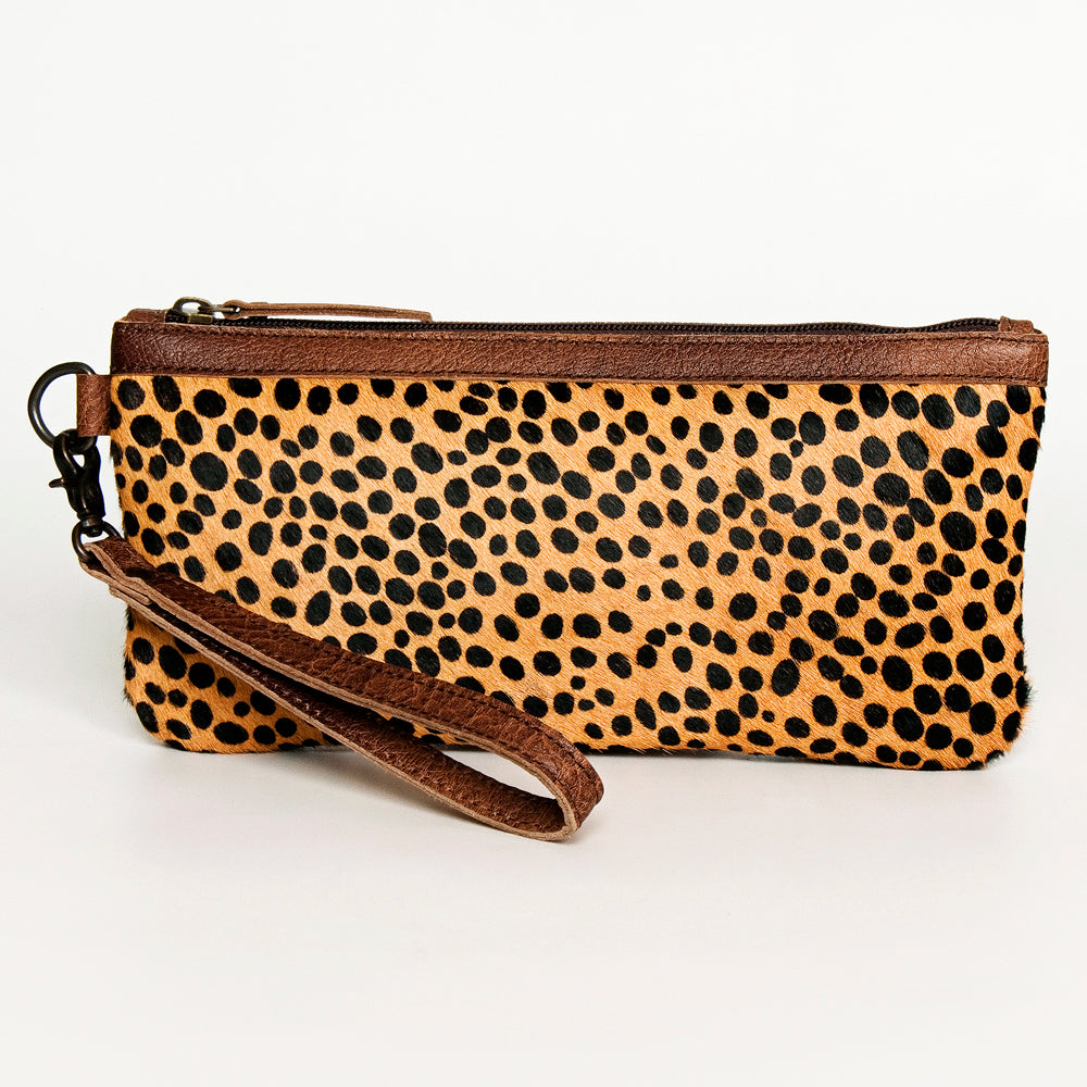ADBG344 Printed Hair-On Hide Wristlet Clutch with Leather Strap