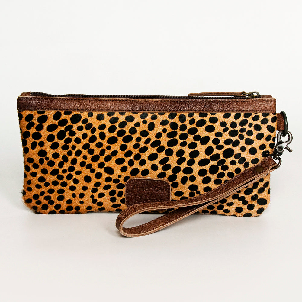 ADBG344 Printed Hair-On Hide Wristlet Clutch with Leather Strap