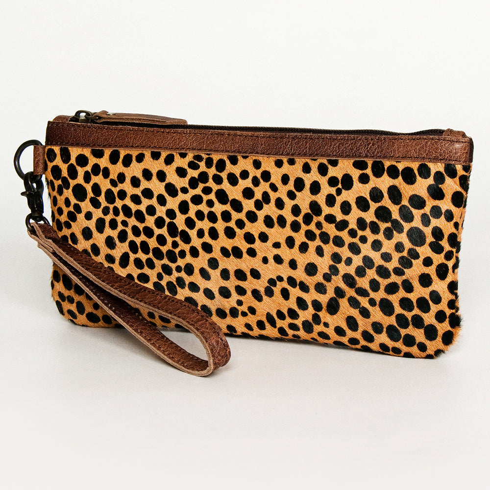 ADBG344 Printed Hair-On Hide Wristlet Clutch with Leather Strap