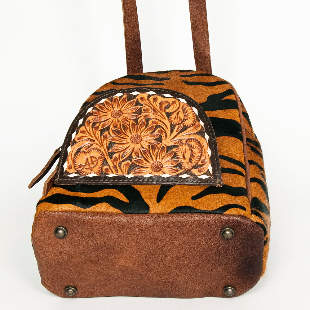 ADBGS156 Printed Cowhide Leather Backpack with Tooled Floral Pocket - Western Wild Style