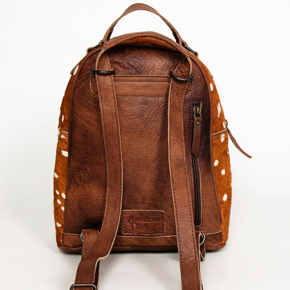 ADBGS156 Printed Cowhide Leather Backpack with Tooled Floral Pocket - Western Wild Style