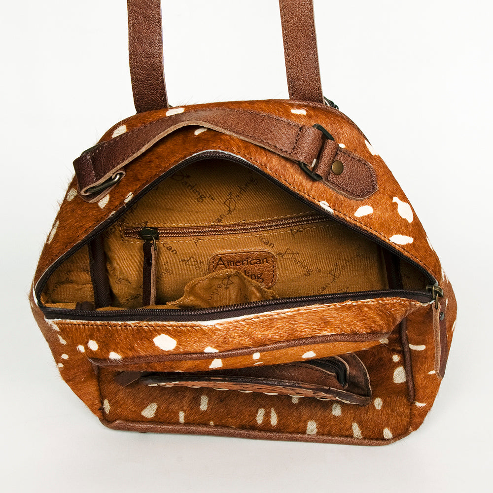 ADBGS156 Printed Cowhide Leather Backpack with Tooled Floral Pocket - Western Wild Style